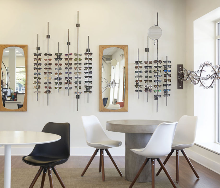 sunglasses display and fitting area